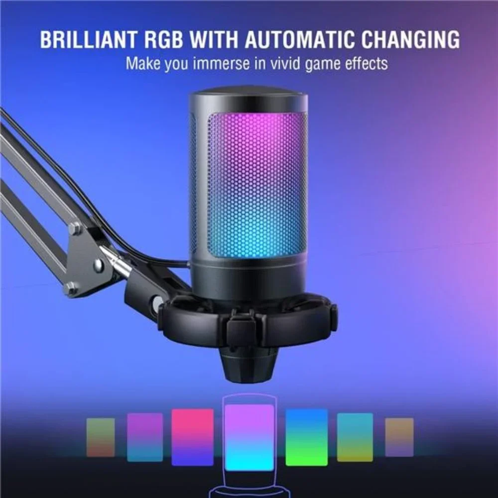 Gaming PC USB Microphone, Podcast Condenser Mic with Boom Arm, Pop Filter
